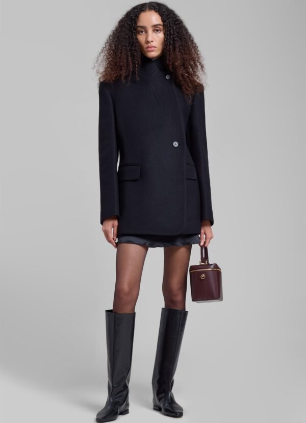 Classic Slim Fit Wool Coat - Black - Image 5