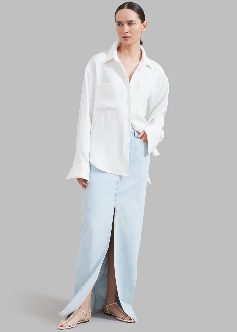 Denim Pencil Skirt - Bleached Wash - Image 5