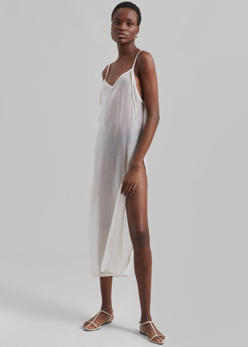 Sheer Midi Dress - Off White - Image 5