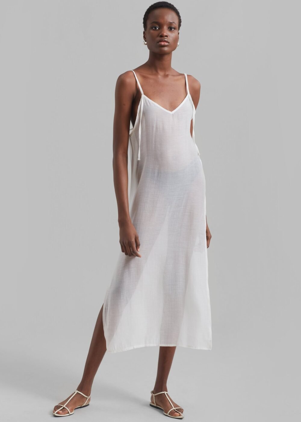 Sheer Midi Dress - Off White - Image 8