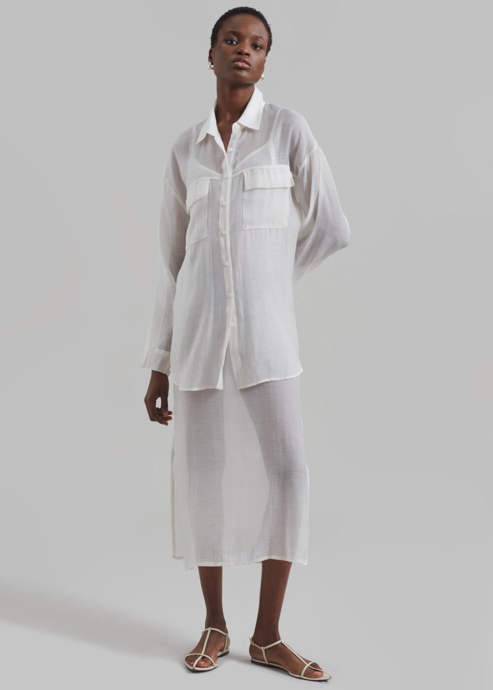 Sheer Midi Dress - Off White - Image 4