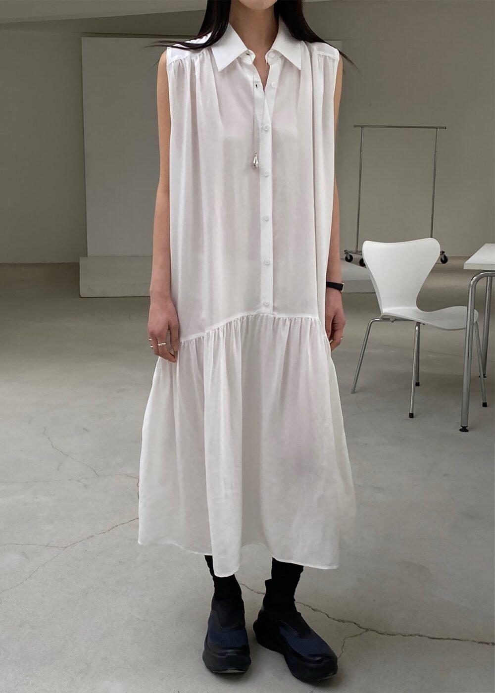 Button Up Midi Dress - White - Image 2