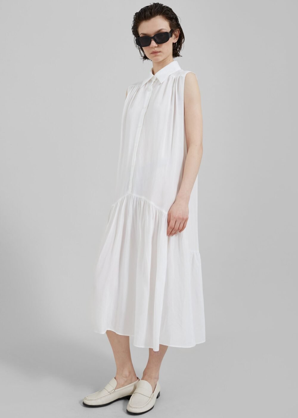 Button Up Midi Dress - White - Image 10