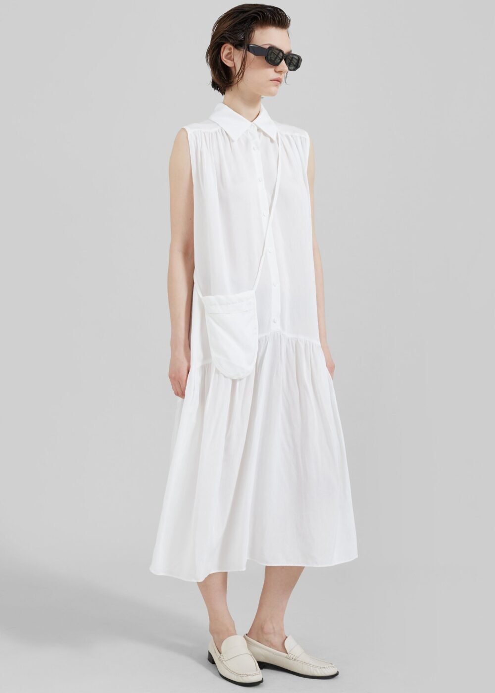 Button Up Midi Dress - White