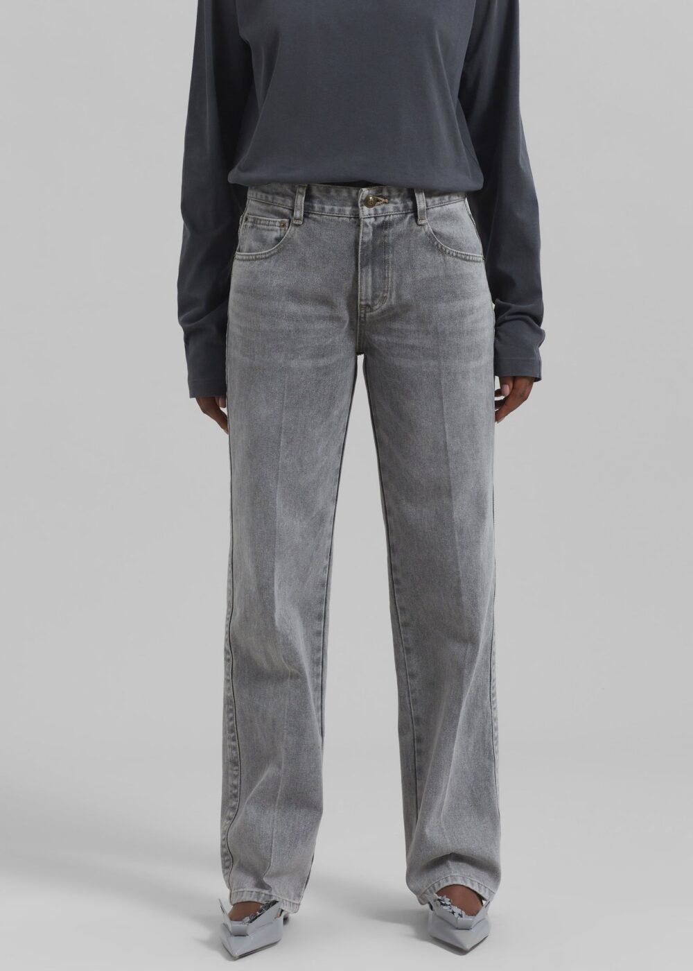 Straight Leg Jeans - Grey Wash - Image 5