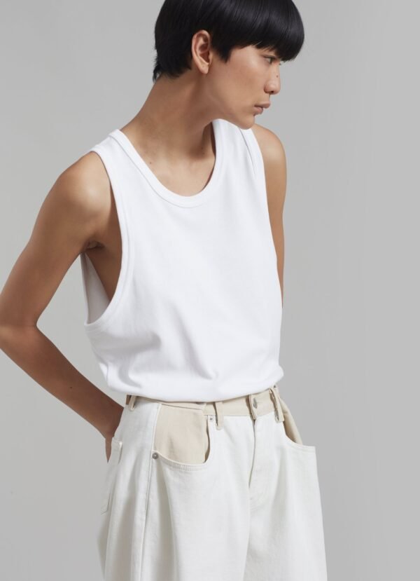 Contrast Denim Pants - Off White/Beige - Image 8