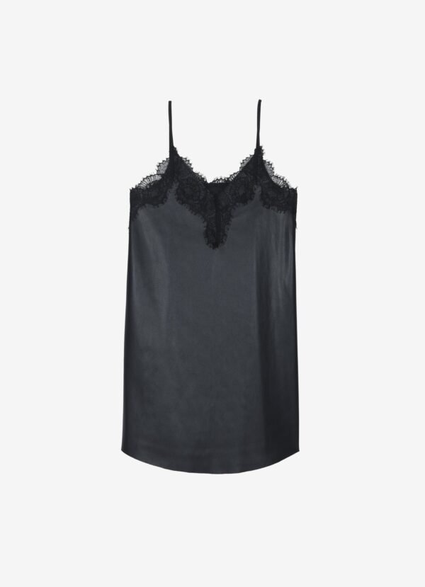 Faux Leather Slip Dress - Black - Image 5