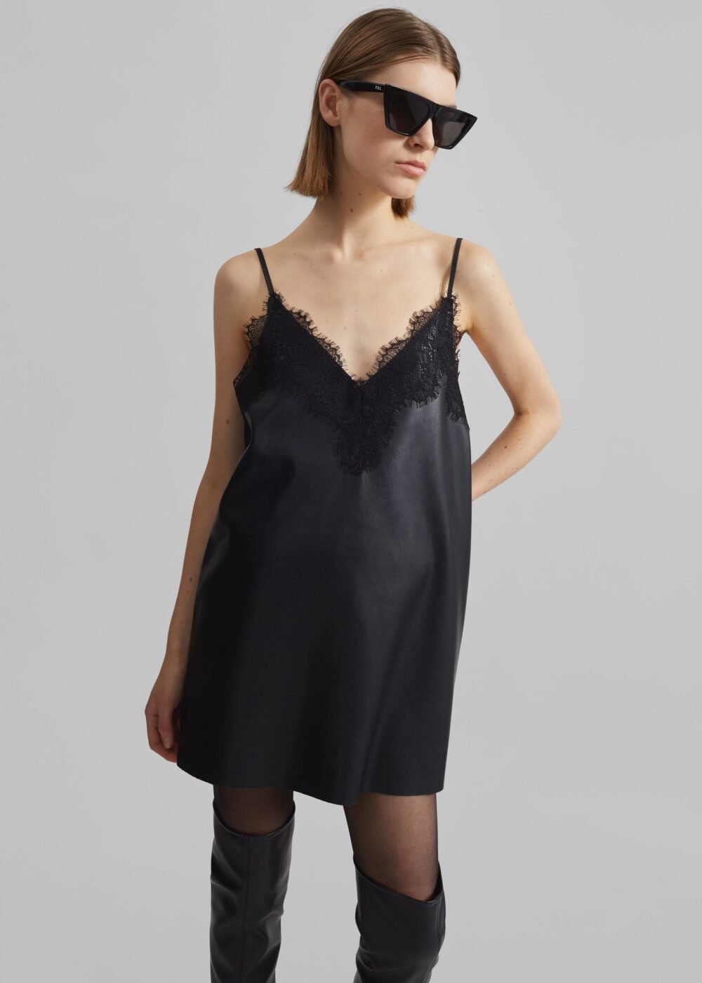 Faux Leather Slip Dress - Black - Image 3