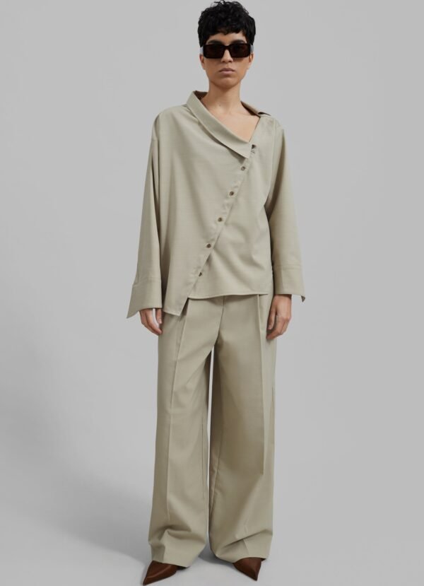 Asymmetric Button Up Blouse - Beige - Image 5
