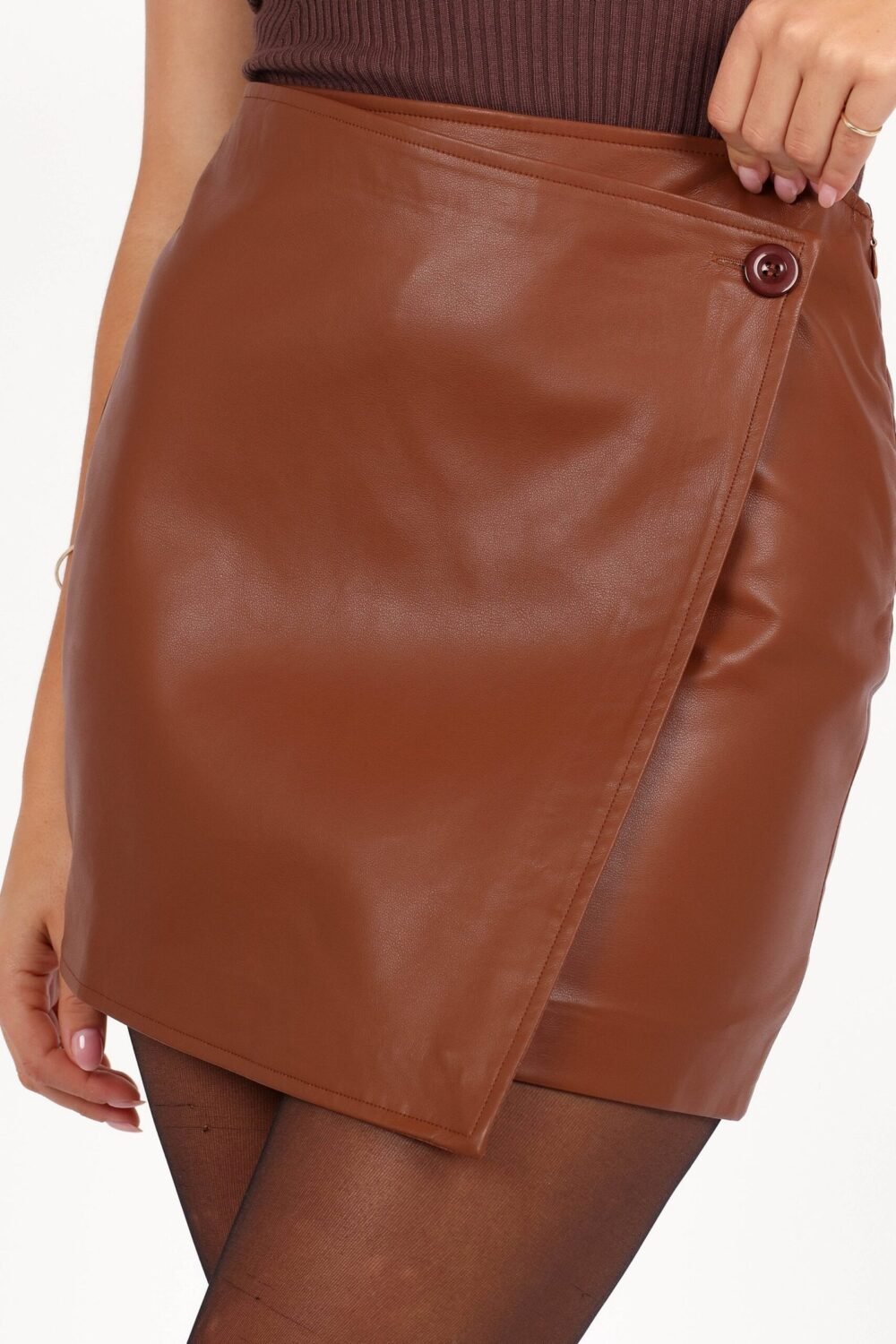 Faux Leather Mini Skirt - Camel - Image 2