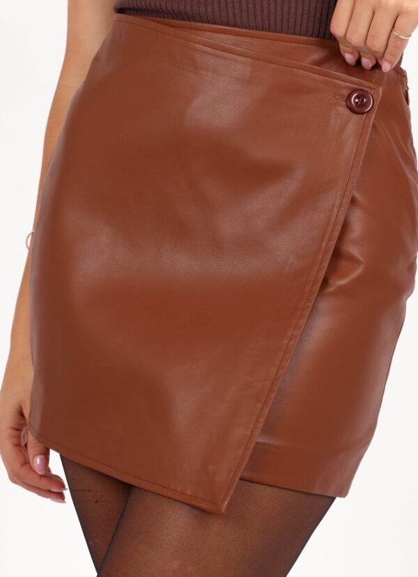 Faux Leather Mini Skirt - Camel - Image 2