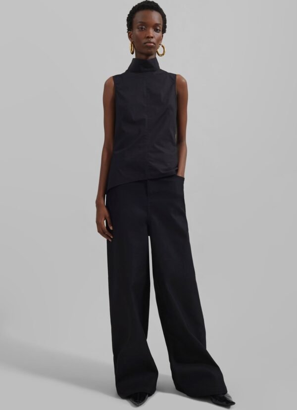 Wide Leg Twill Pants - Black - Image 5