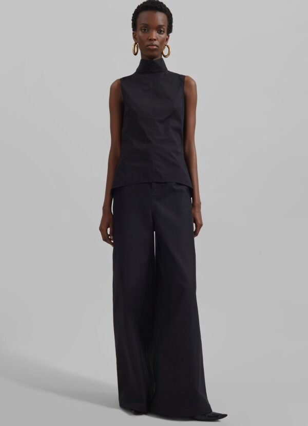 Wide Leg Twill Pants - Black - Image 8