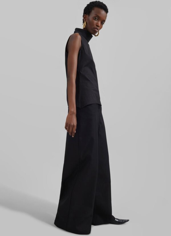Wide Leg Twill Pants - Black - Image 6