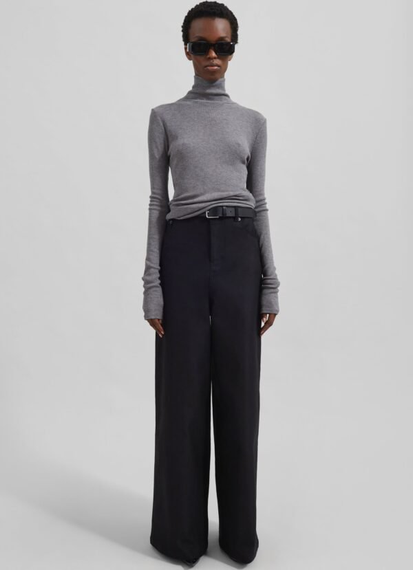 Wide Leg Twill Pants - Black - Image 9