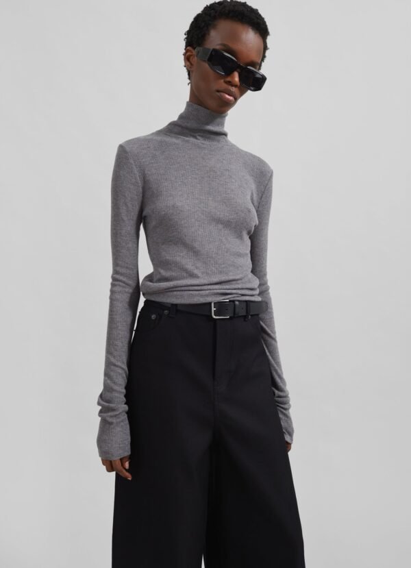 Wide Leg Twill Pants - Black - Image 7