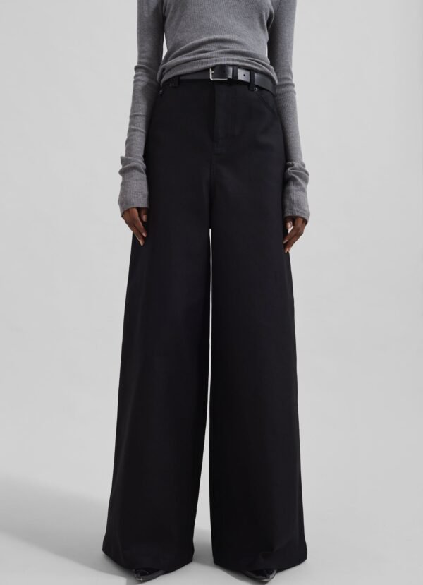 Wide Leg Twill Pants - Black - Image 3
