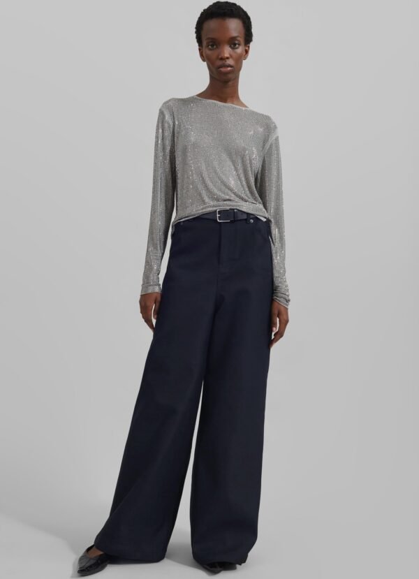 Wide Leg Twill Pants - Navy - Image 8