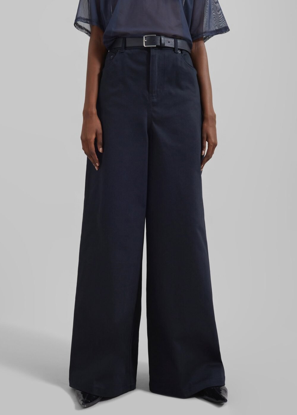 Wide Leg Twill Pants - Navy - Image 3