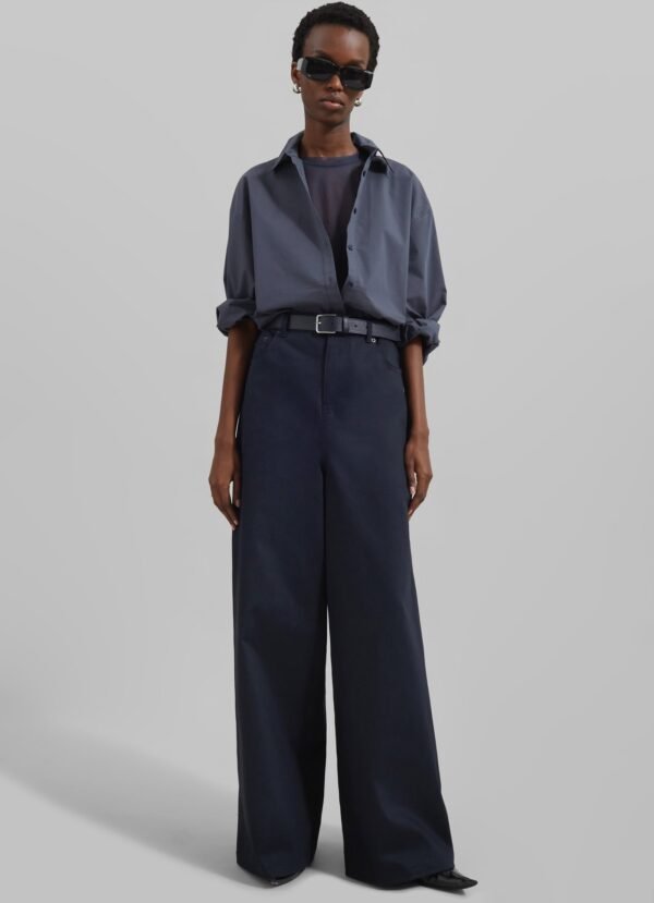 Wide Leg Twill Pants - Navy