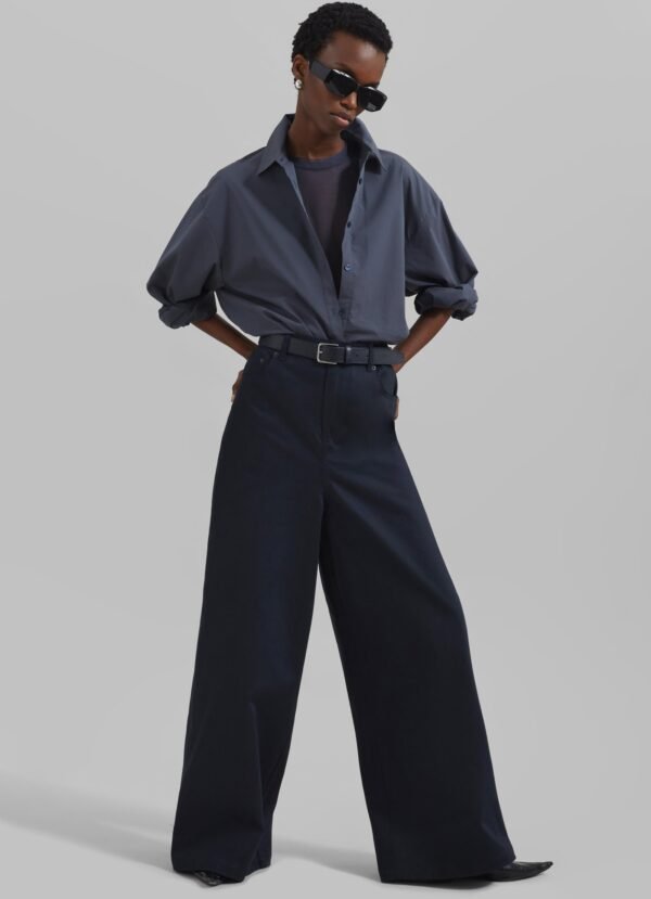 Wide Leg Twill Pants - Navy - Image 5