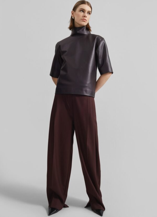 Leather Mock Neck Top - Dark Plum - Image 2