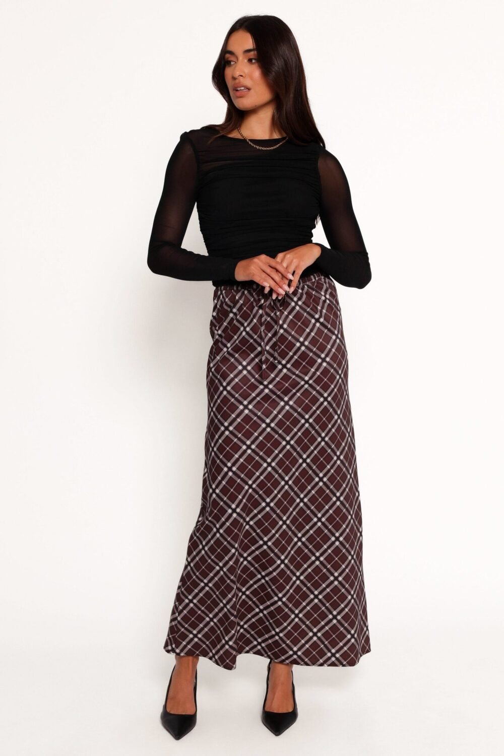 Midi Skirt - Brown Check - Image 4