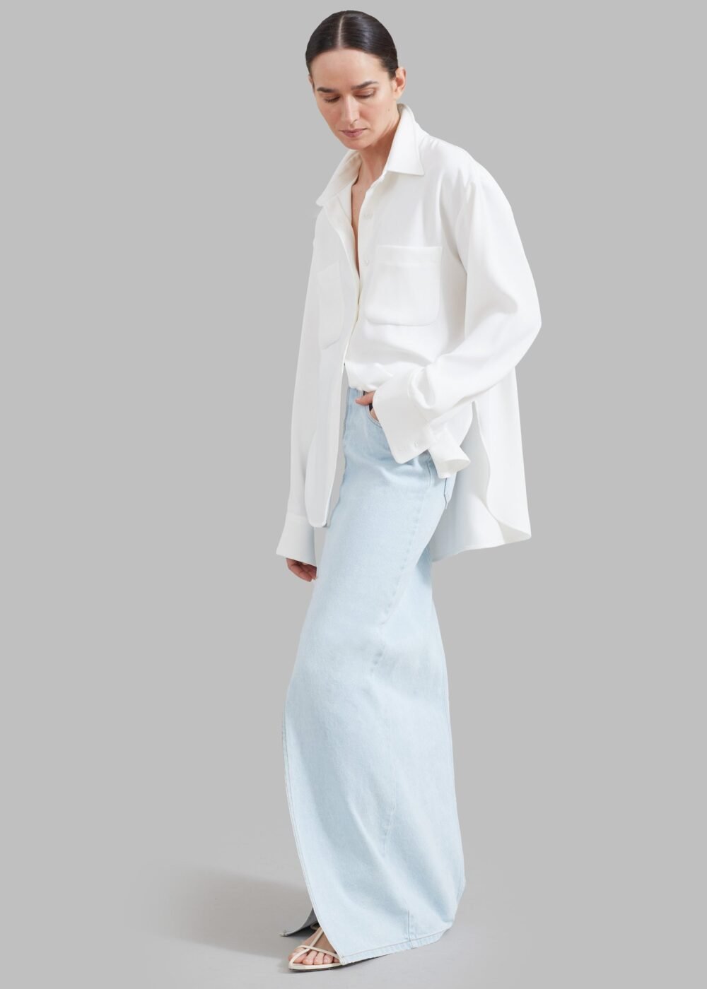 Denim Pencil Skirt - Bleached Wash - Image 6