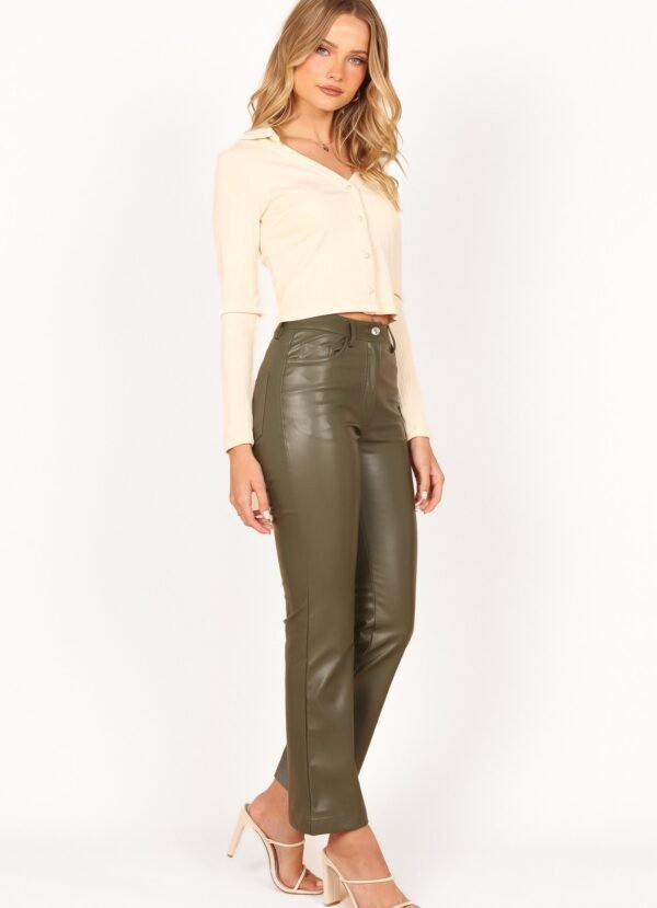 Faux Leather Pants - Olive - Image 2