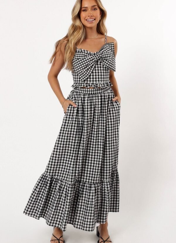 Tiered Midi Skirt - Black Gingham - Image 3