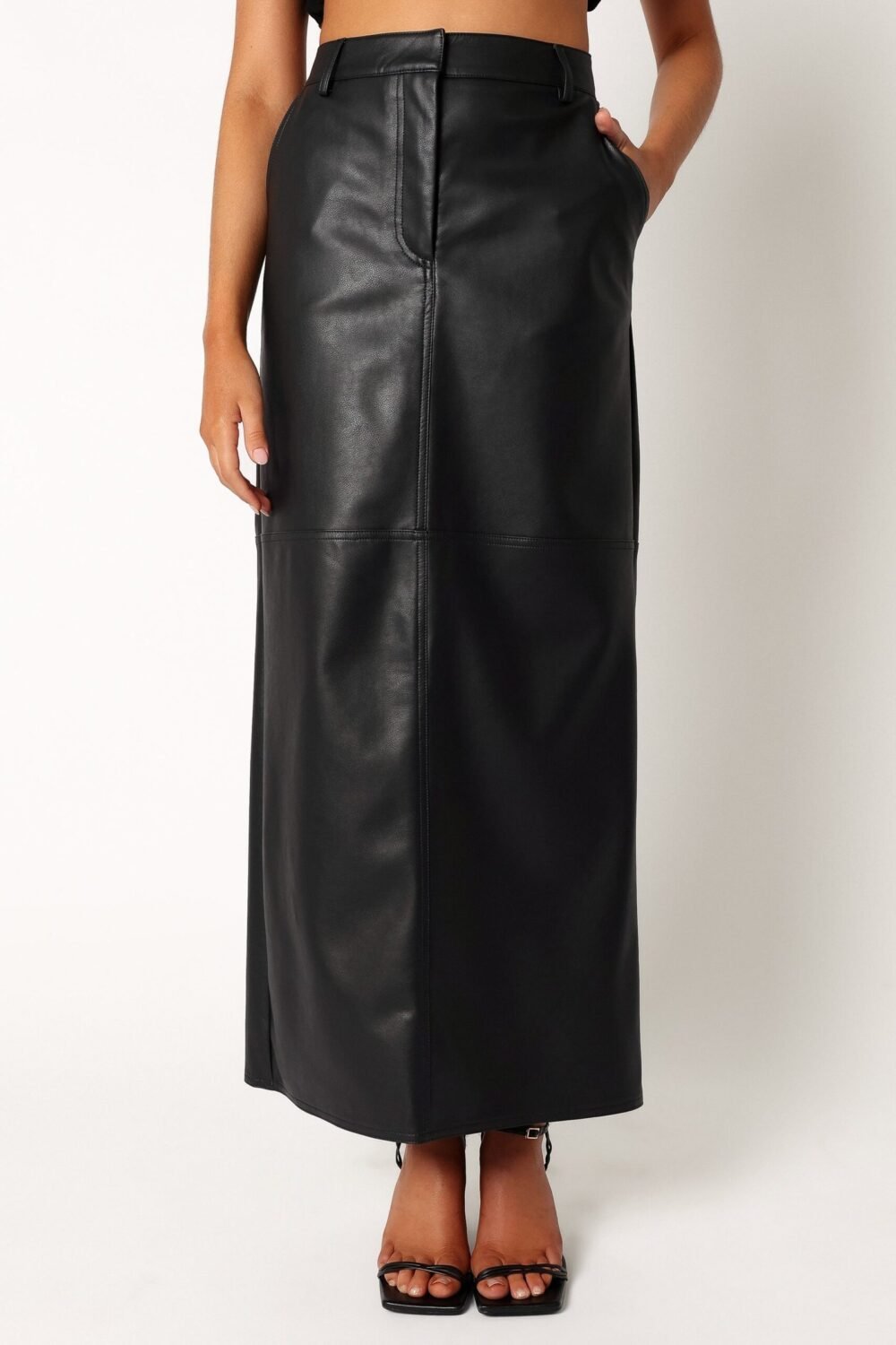 Vegan Leather Column Skirt - Black - Image 8