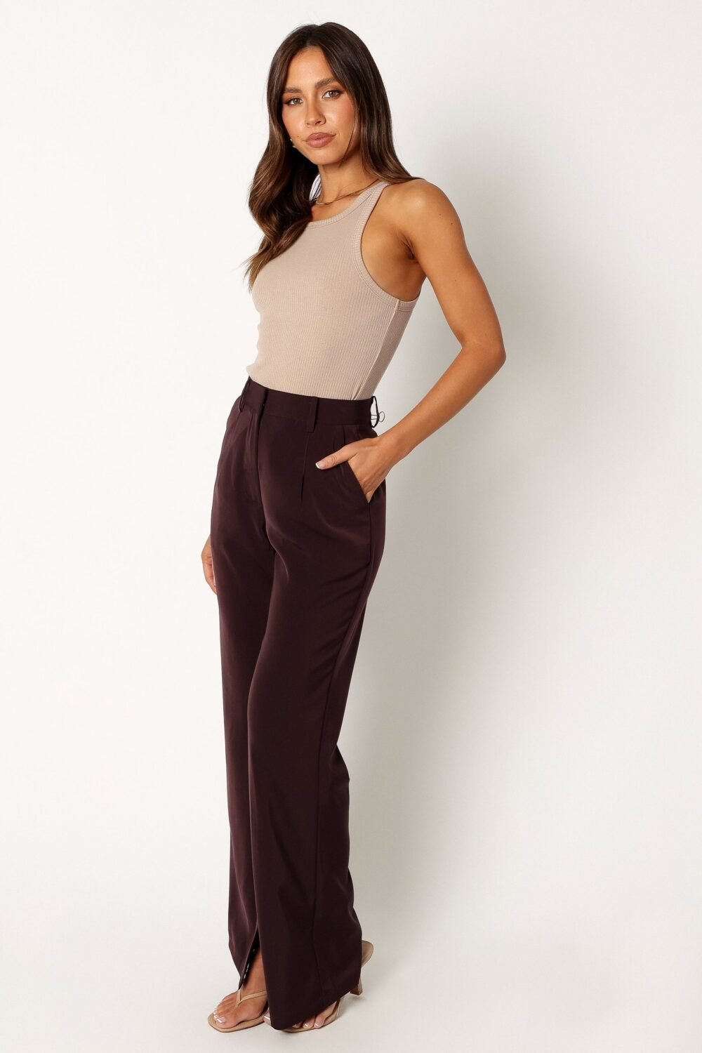 Silky Wide Leg Trousers - Merlot - Image 5