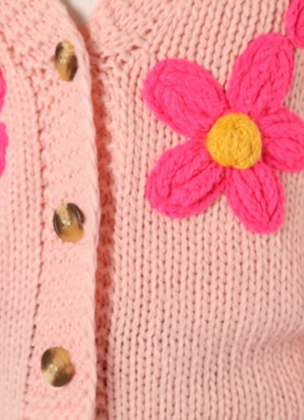 Flower Embroidered Open Front Cardigan - Pink - Image 9
