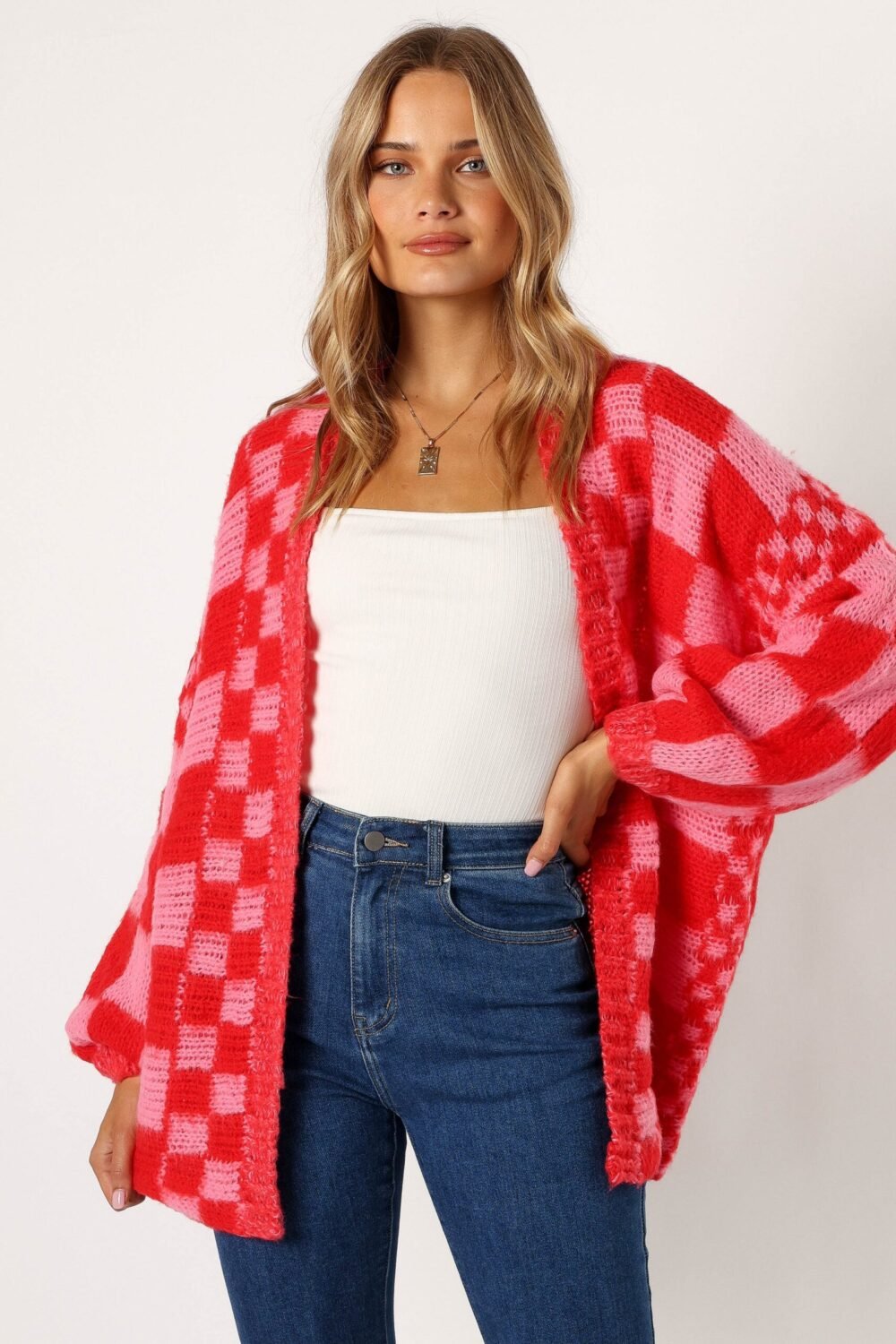 Pattern Open Front Cardigan - Red/Pink - Image 4