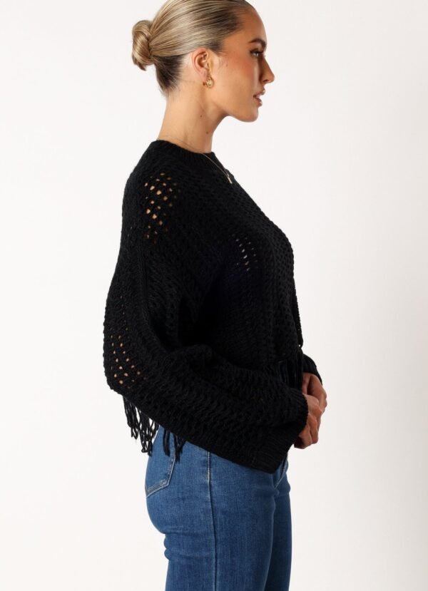 Fringe Crop Knit Sweater - Black - Image 4