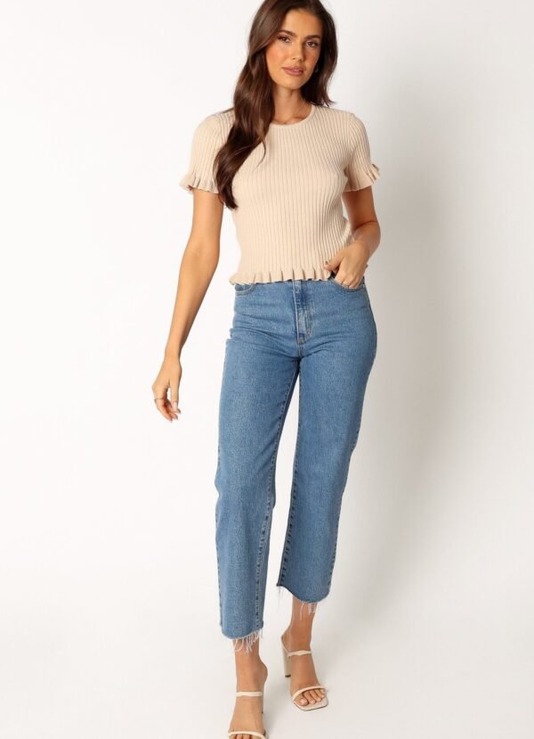 Knit Short Sleeve Top - Taupe - Image 7