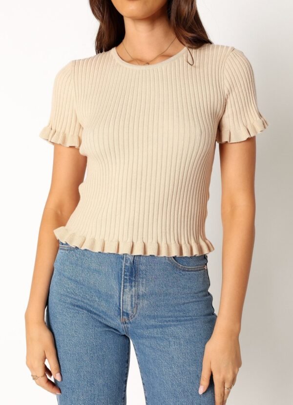 Knit Short Sleeve Top - Taupe - Image 8